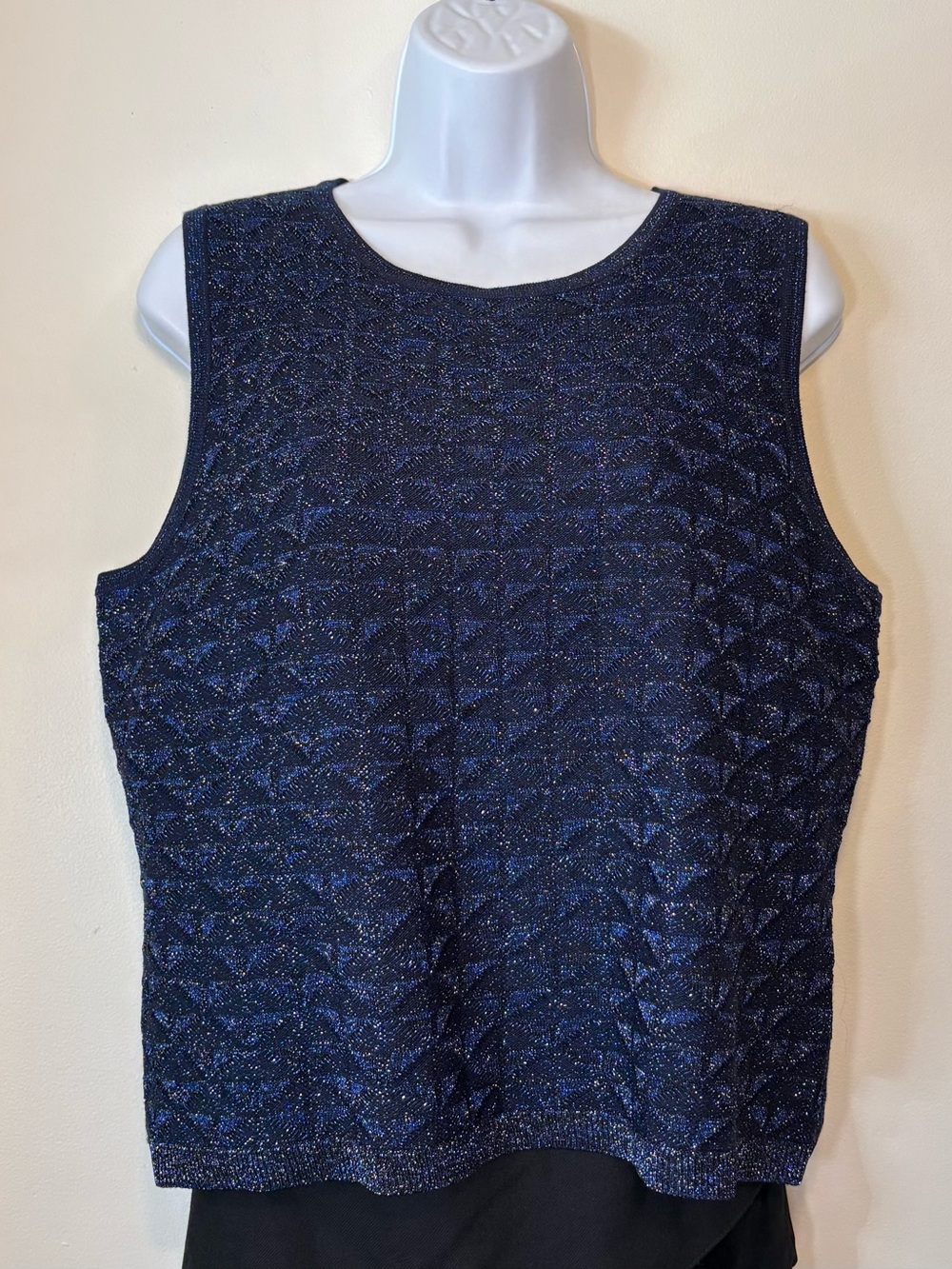 St. John Collection Stellar Gaze Midnight Blue Metallic Knit Shell Large